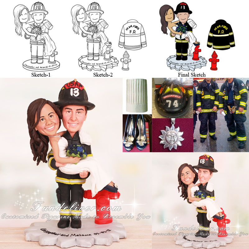 US Air Force FD Firefighter Wedding Cake Toppers